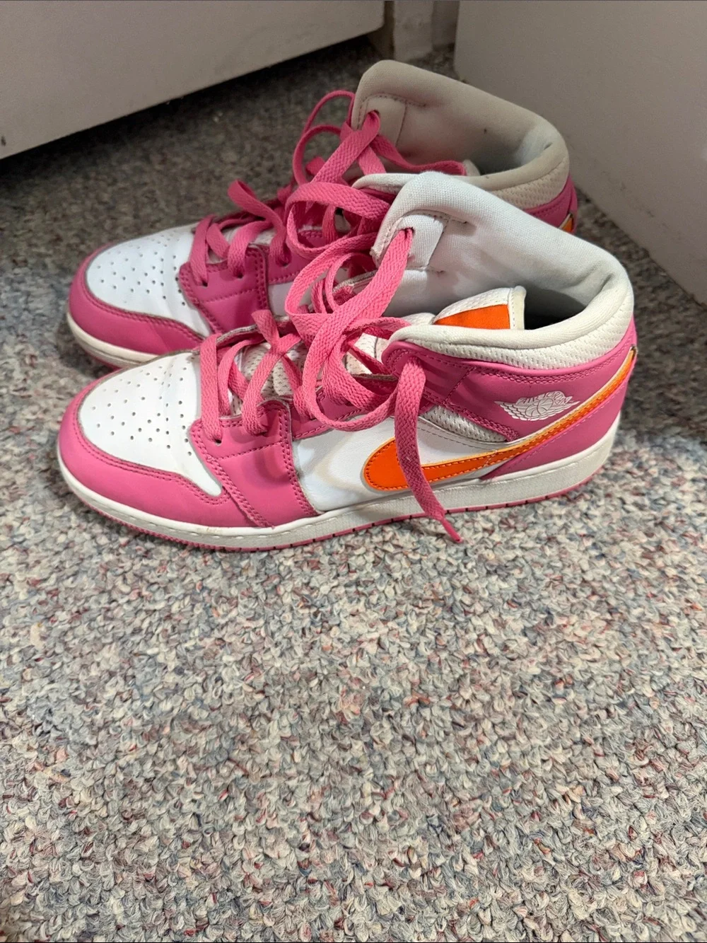 Nike Kids Pink and White High-Top Sneakers